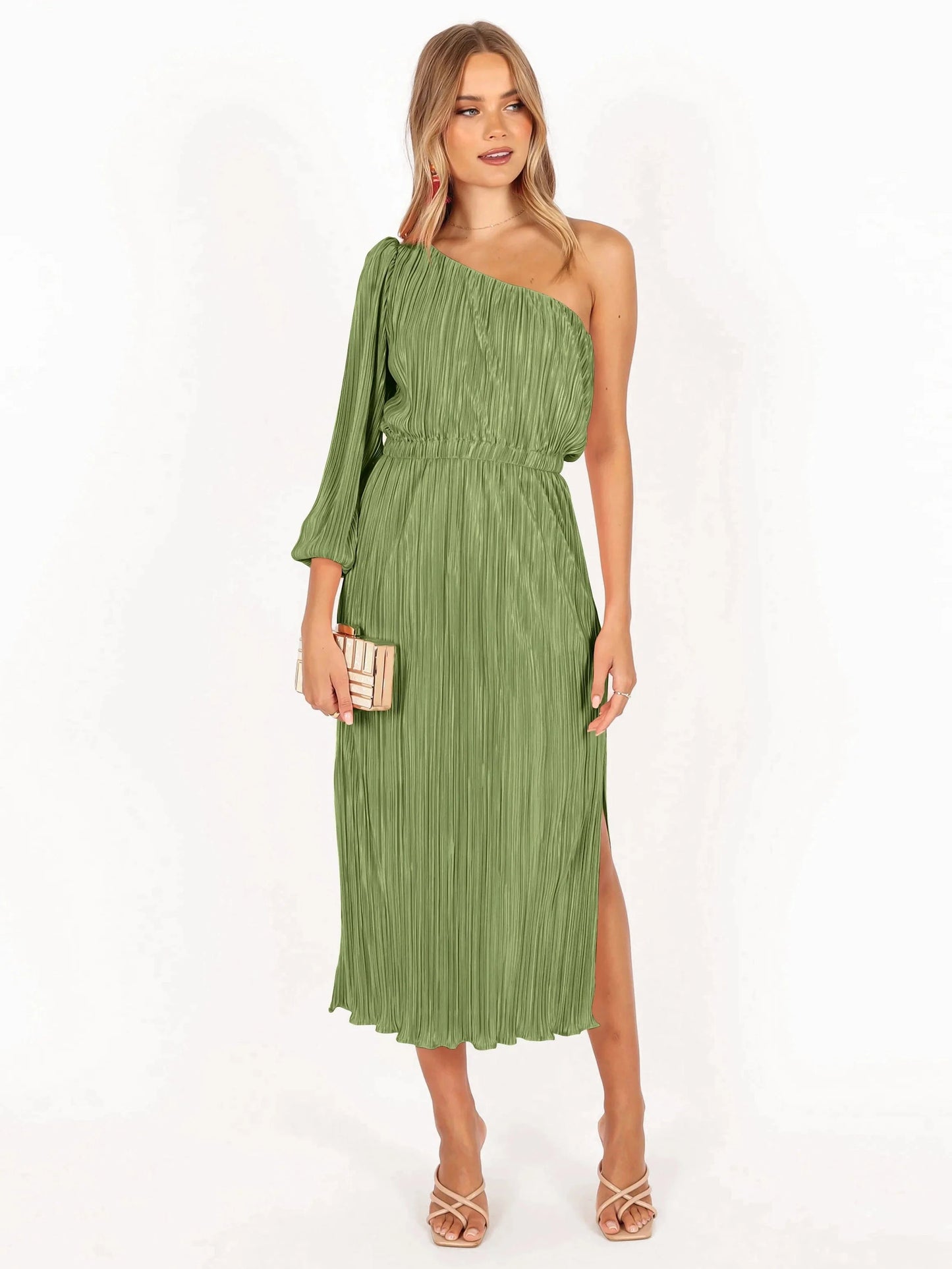 S / GQWB213 Slash Neck Single Sleeve Knit New Design Fashion Clothes 2023 Women High Slit Dress Sexy