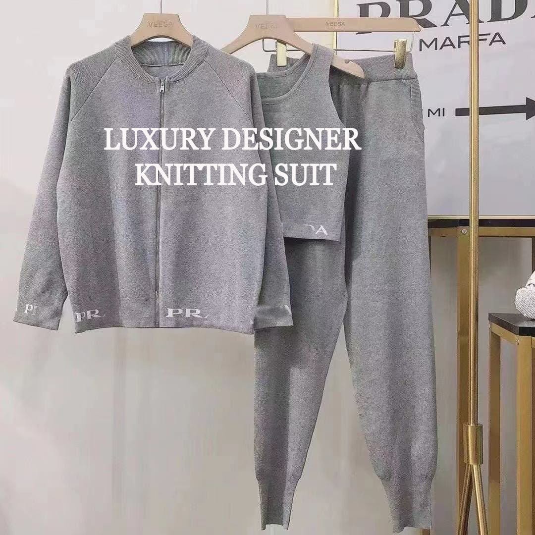 S / Gray 2023 Top Quality Clothing luxury sweaters women Ladies knit Suit designer clothes famous brands cozy knit set 3 piece