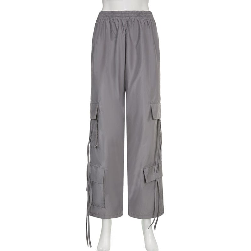 S / Gray C1865 Summer woven high waist pocket tassel lace casual trousers