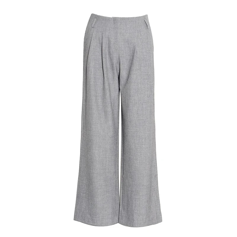 S / Gray CHICEVER Casual Solid Color Wide Leg Patchwork Button High Waist Pants For Women