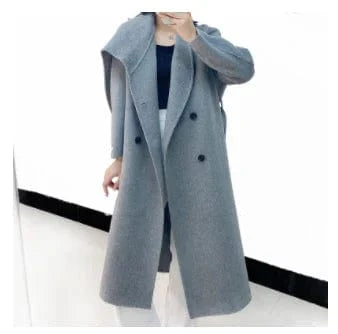 S / Gray CHICEVER Fashion Lapel Long Sleeve Double Breasted Loose Winter Jackets For Women 2023
