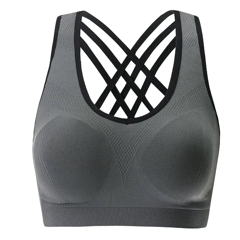 S / Gray Cross Beauty Back Shoulder Straps Sujetador Deportivo Seamless Wireless Fitness Gym Yoga Bra High Impact Sports Bra For Womens