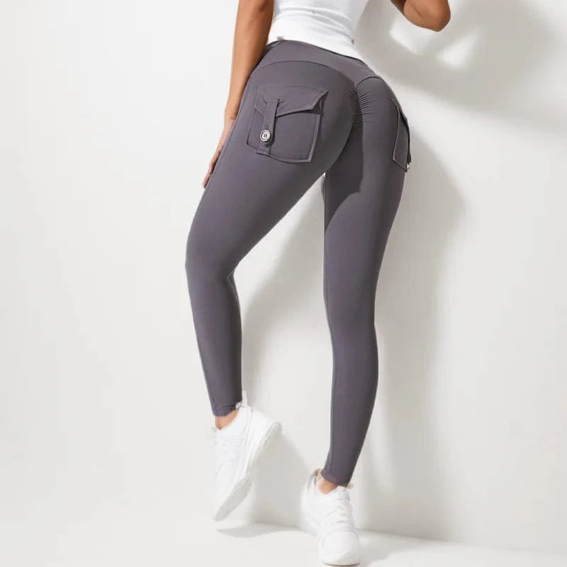 S / gray D1205MX15 Brand New Product Colorful Gym Tight Fitness High Waist Stretch Pocket Yoga Leggings Pants Sehe Fashion