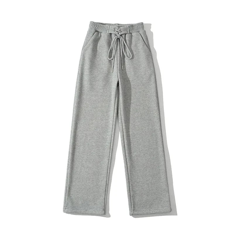 S / Gray High Quality Loose Ladies Cotton Fleece Sweatpants Shoe Loop Waistband Sport Pants Female Trousers Women Joggers Pants