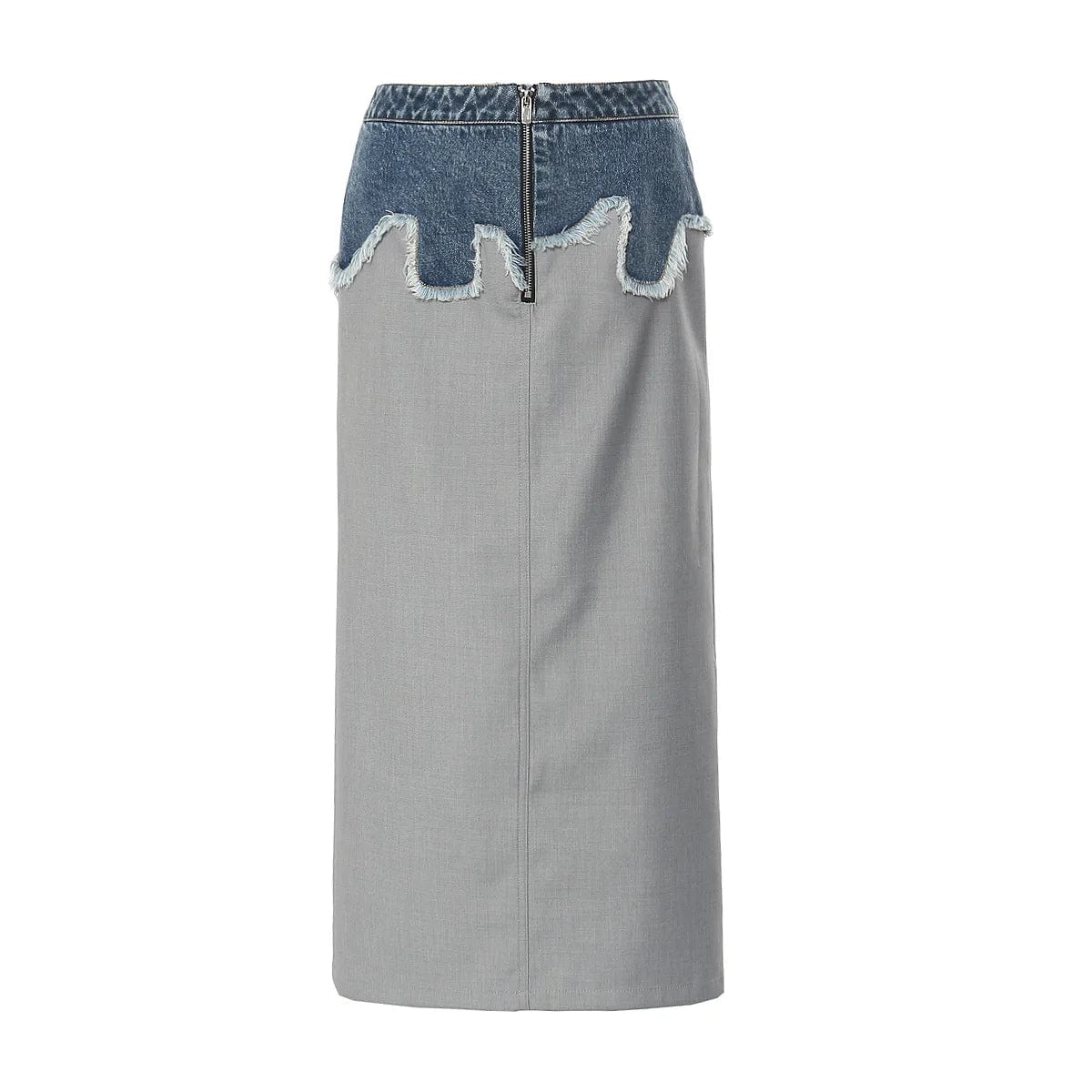 S / Gray OUDINA High Waist Gray Zipper Patchwork Denim Pencil Straight Skirt Female Cargo Long Skirts For Women