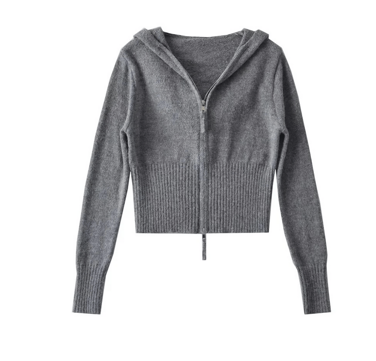 S / Gray Runwaylover 1333 Autumn Winter 2023 Ladies Zipper Front Knitted Cardigan With Hood