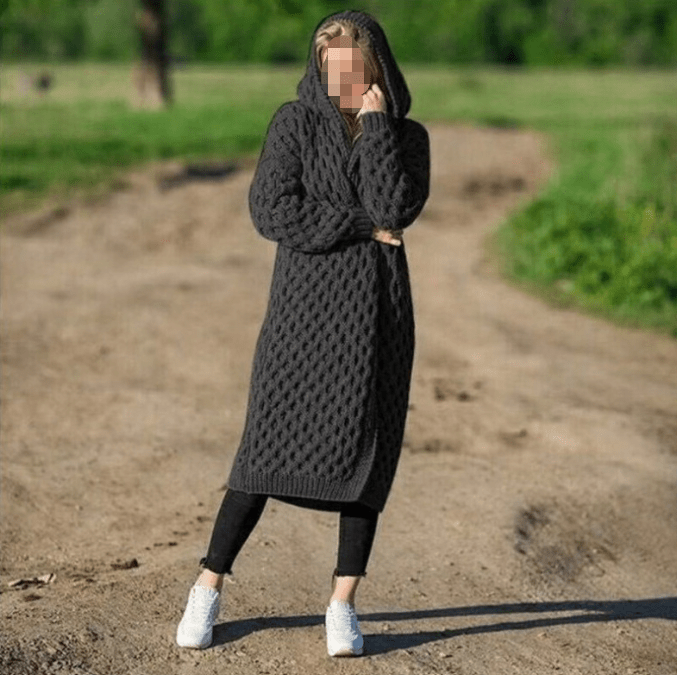 S / Gray S-5XL Autumn and Winter Warm New Solid Color Fashion Women's Long Knitted Sweater Hooded Cardigan Coat