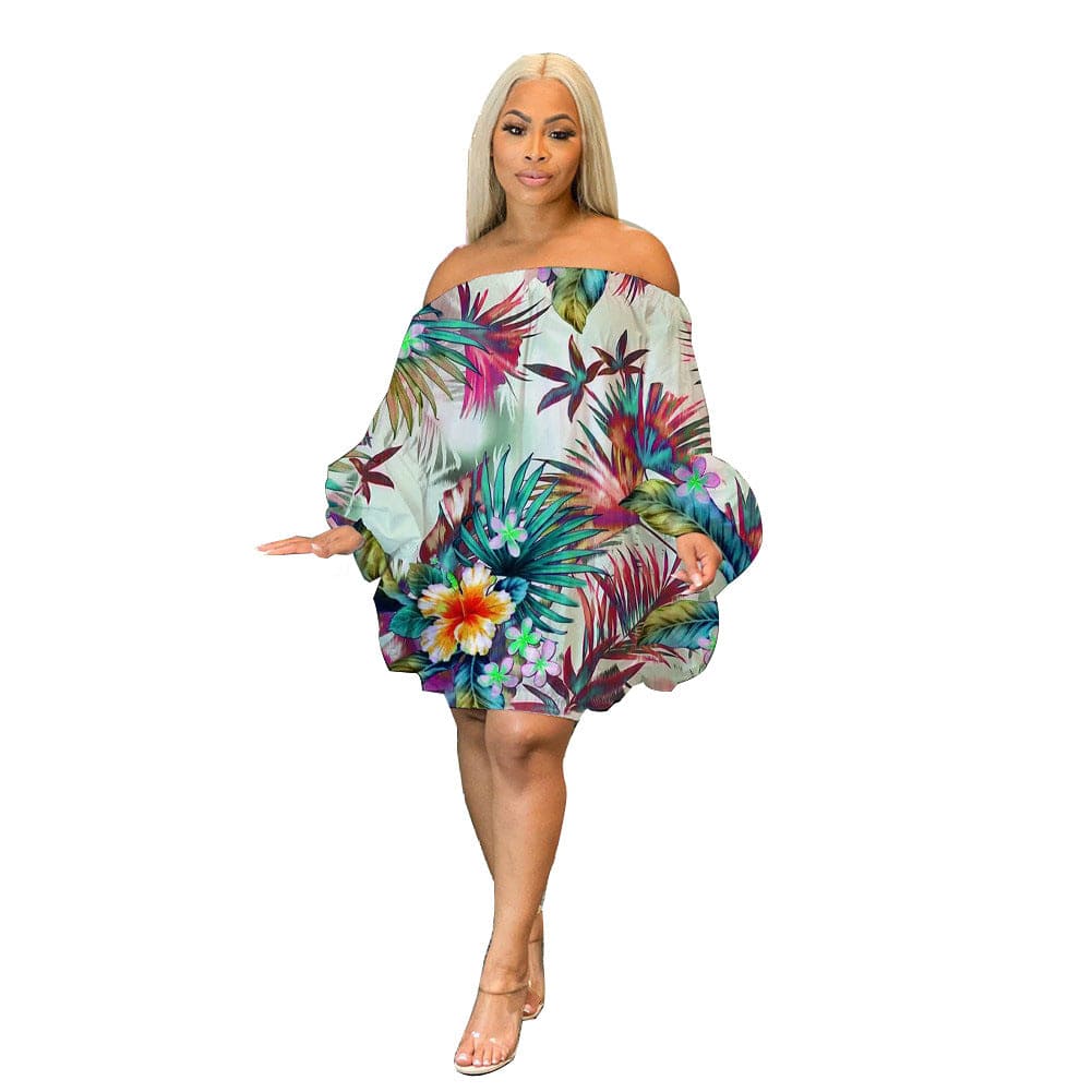 S / Gray Sexy Women 2023 Flower Printed Loose Oversize Floral Dress Long Sleeve women dress 2023