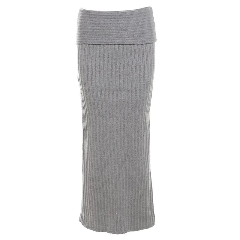 S / Gray skirt Liu Ming New 2024 Products Women Sexy Two Piece Off Shoulder Tops Bodycon Long Skirt Casual Outfit