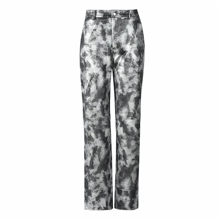 S / Gray Women Fashion High Waisted Casual Straight Leg Leather women Retro Chic PU pants