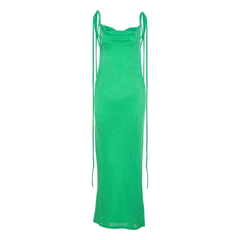 S / green 2022 Women Swing Collar Backless Maxi Dress Sexy Spaghetti Strap Slim Sleeveless Prom Dress Long Club Party Beach Dress Outfits