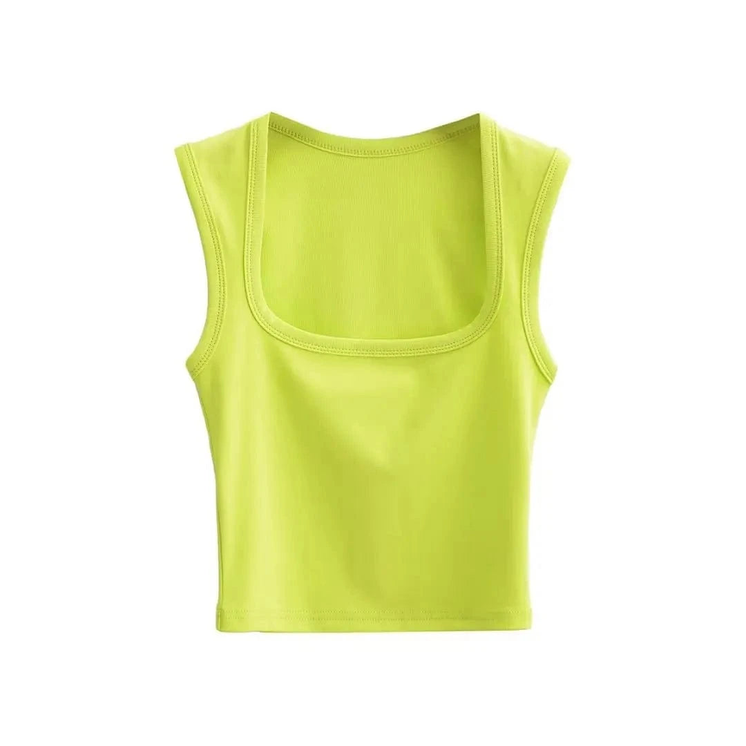 S / green 24 colors Custom logo blank plain Square Neck deep Wide Rib Stretchy Sleeveless Women's Tank top women crop top