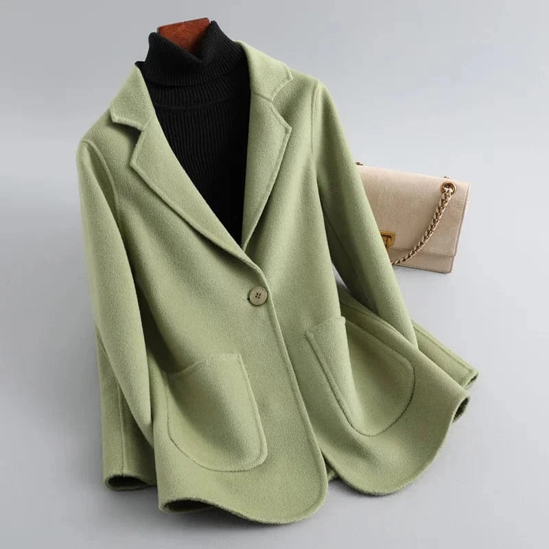 S / green Autumn Fashion Cashmere Coat Single Button Turn Down Collar Office Ladies Wool Coats