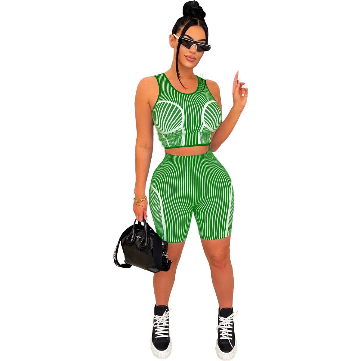 S / green BR3106  New fashion printed slim fit sports vest casual suit