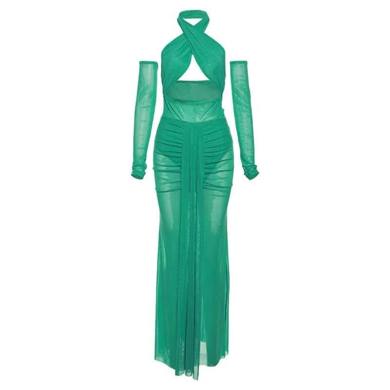 S / green CHICEVER Casual Cross-Necked And Bare-Back Jumpsuit Women Skirt 2 Piece Set Women