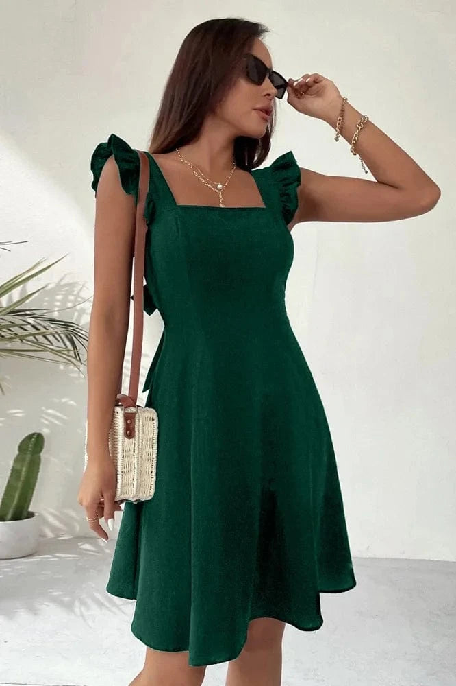 S / green European and American Women's wear 2023 New idyllic casual halter sweet skirt temperament Holiday beach dress