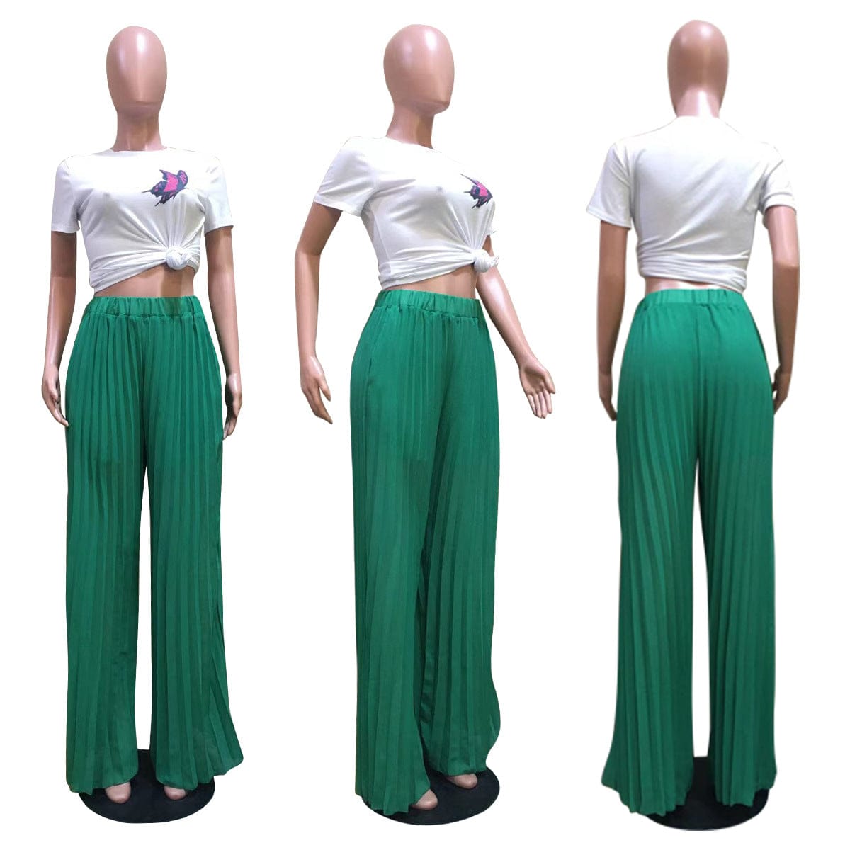 S / green Fengway 2022 Hot Sale Solid Casual Loose Pants Fashion Pleated Trousers For Women Thin Wide Leg Pants