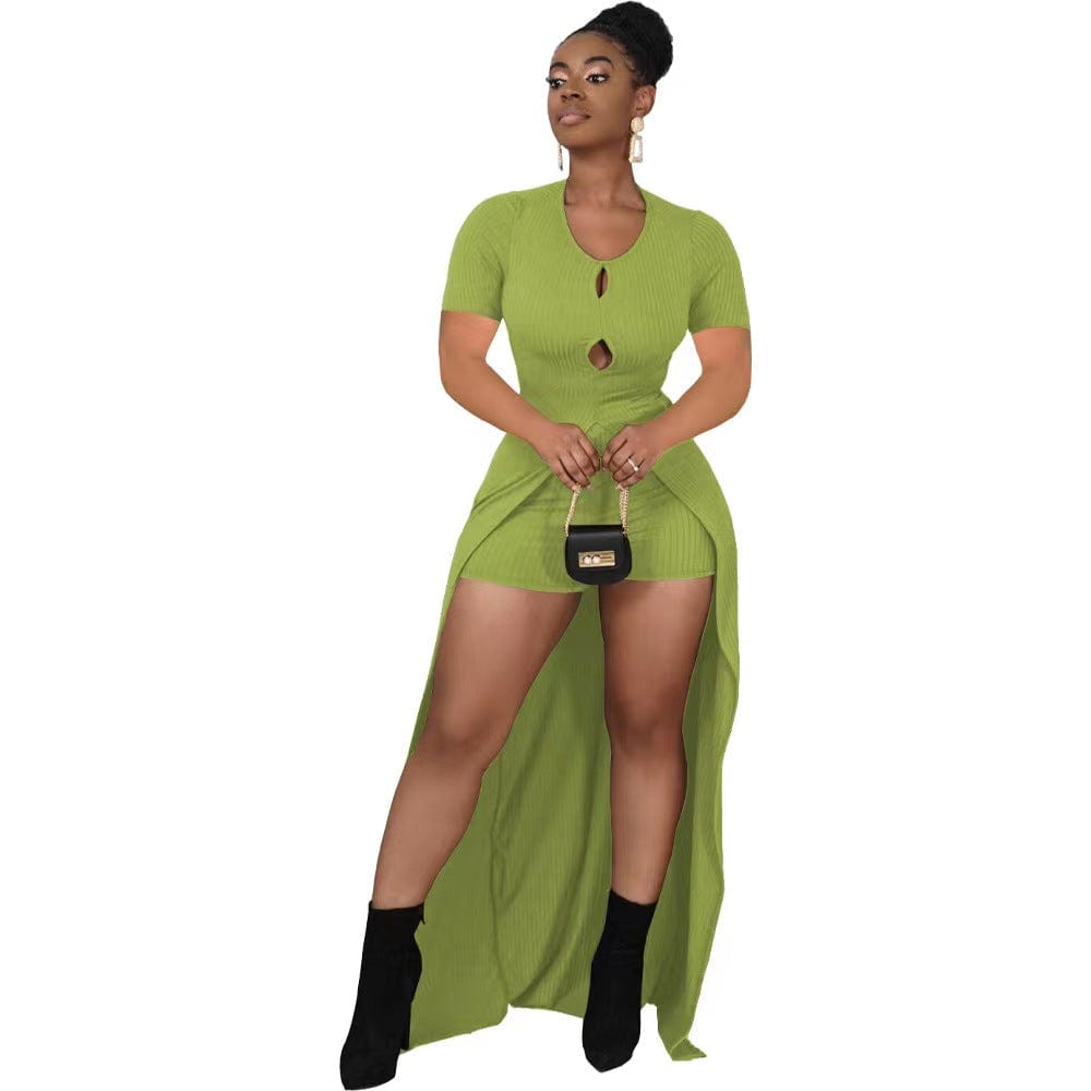 S / green J&H 2023 new arrivals chic long shirt and shorts women trendy ribbed 2 piece outfits summer slim fit casual sets