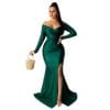 S / Green Long Sleeve Red Split Birthday Dress For Women Vestidos Fiesta Cocktail Party Dresses Ladies Velvet Sexy Maxi Bodycon Prom Dress