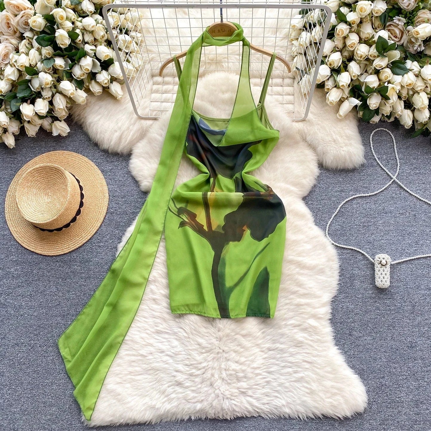 S / green New Arrival Dresses For Women Print Backless Dress