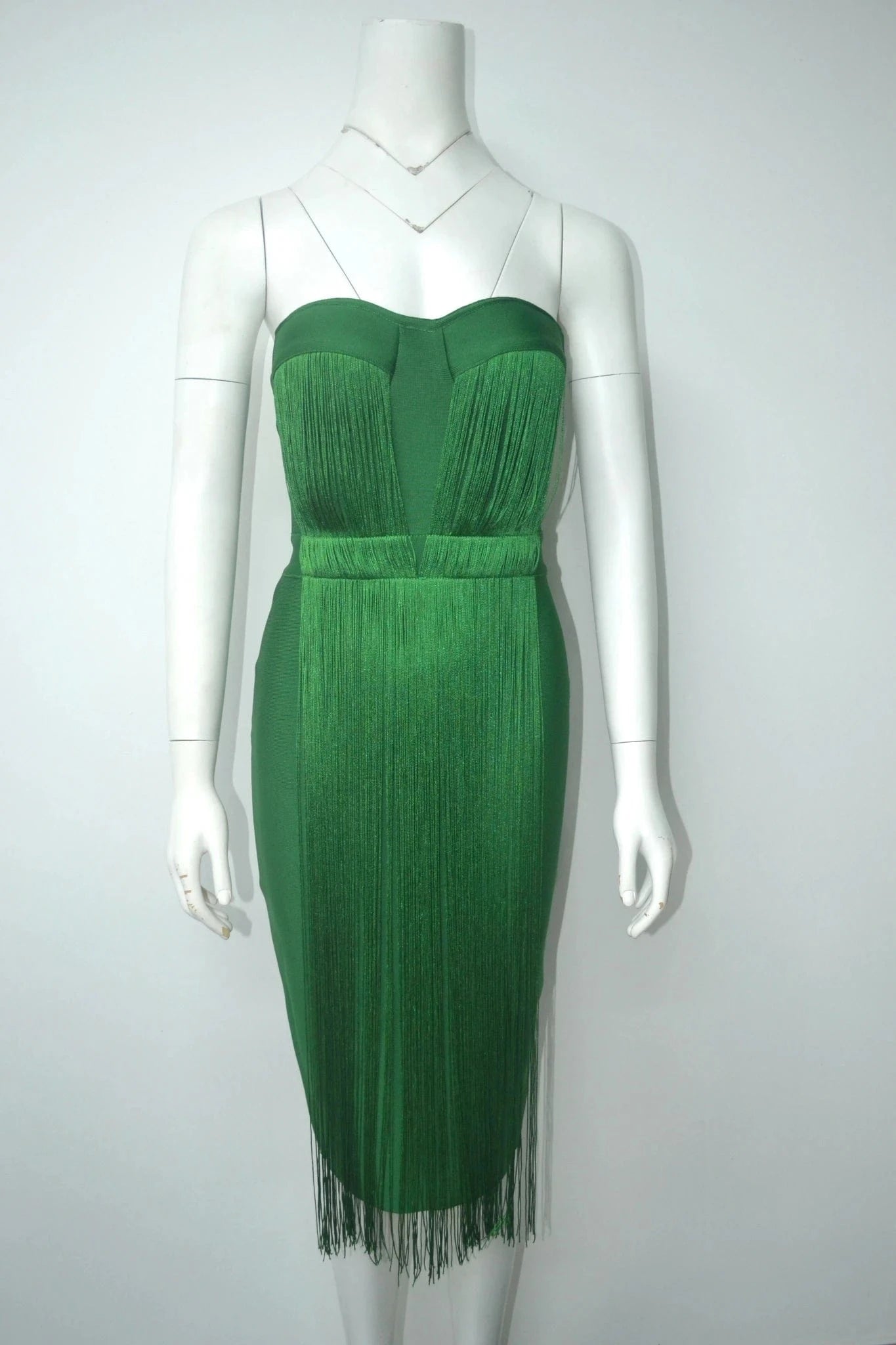 S / green New Fashion Woman Clothes Bodycon Tassel Midi Dresses Strapless Bandage Mini Evening Prom Dress