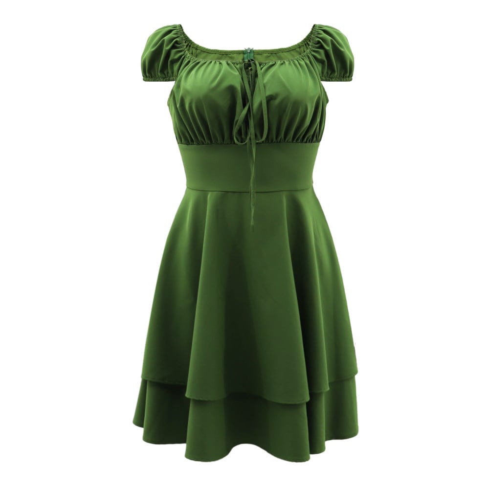 S / green New Style Women Tie Front Square Neck Sexy Waist Ruffles Short Mini Flowy Dress Streetwear Summer Casual Dresses Ladies
