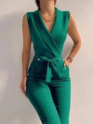 S / green New women's office workwear ins business style solid V neck ladies strappy sleeveless romsuit women jumpsuits