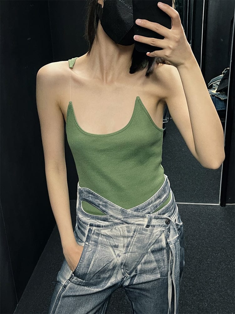 S / green OUDINA Wholesale High Quality Invisible Suspenders Shoulder Strap U-neck Vest Ribbed Top Shirt Women's Tank Tops