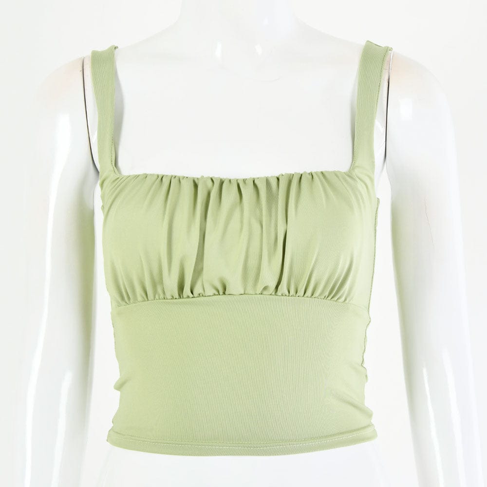 S / green R40130S wholesale 2022 sexy chest pleated sleeveless pure color women's tank tops for party