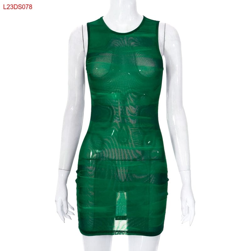 S / green Round L23DS078 Neck No Rules Mature Women Sleeveless Bodycon Dress Mini Dress Sexy Summer Dresses