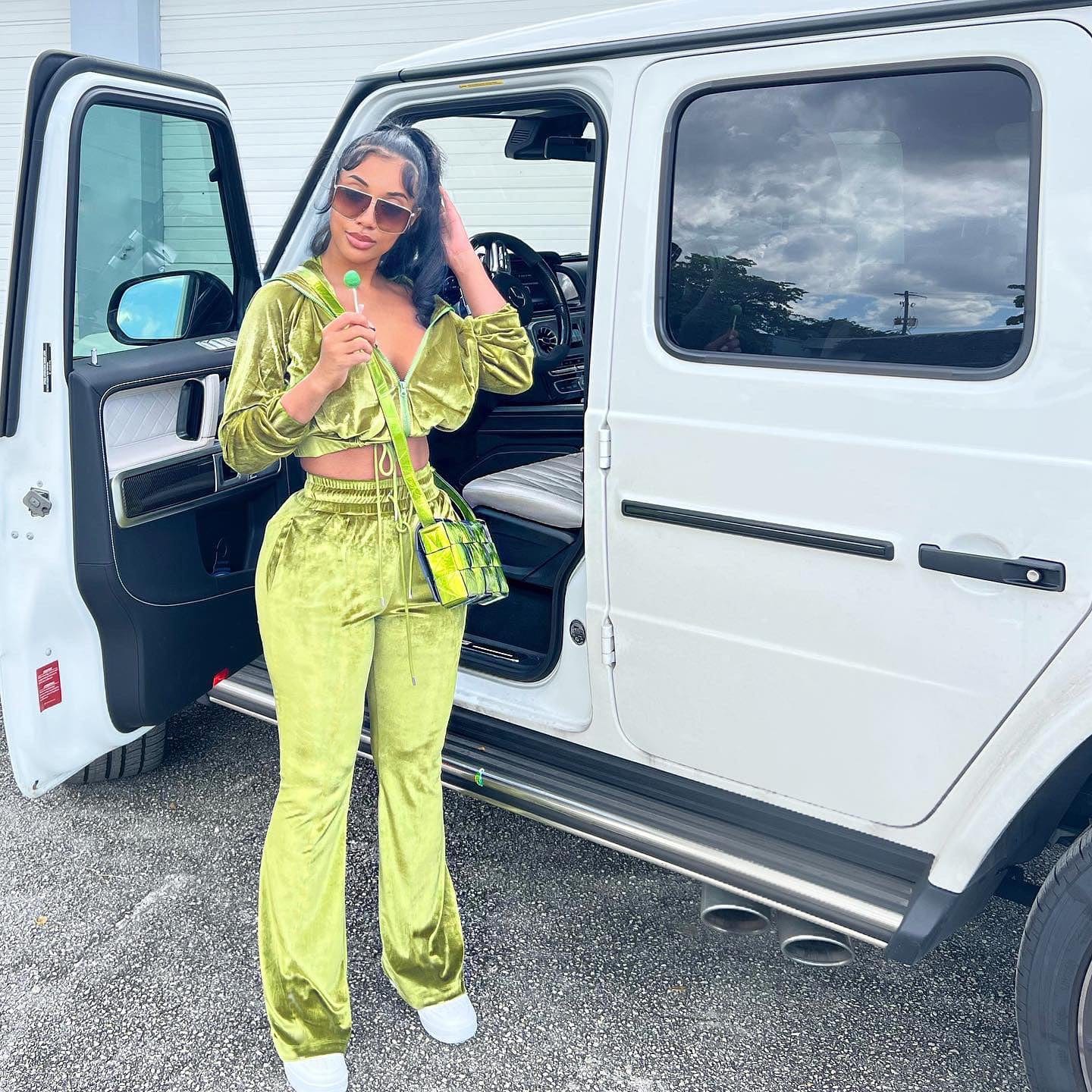 S / green Trendy Women Clothes Tracksuit Women's Hoodies & Sweatshirts Wide Leg Pants Lounge wear Velvet Two Piece Set