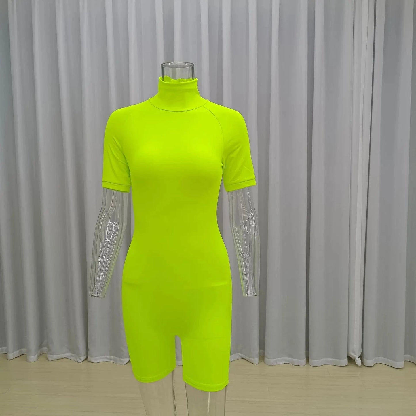 S / green Wholesale Jumpsuits Skinny Short Sleeve Turtle Neck Onesies Playsuit Jumpsuit Summer Bodysuits for Women