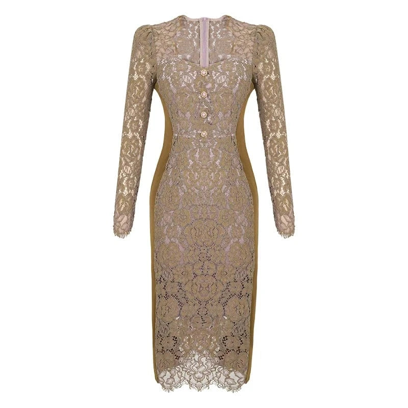 S / green ZYHT 20943 China Dress Manufacturer Full Sleeve Double Layered Green Patchwork Long Lace Dresses Women Elegant