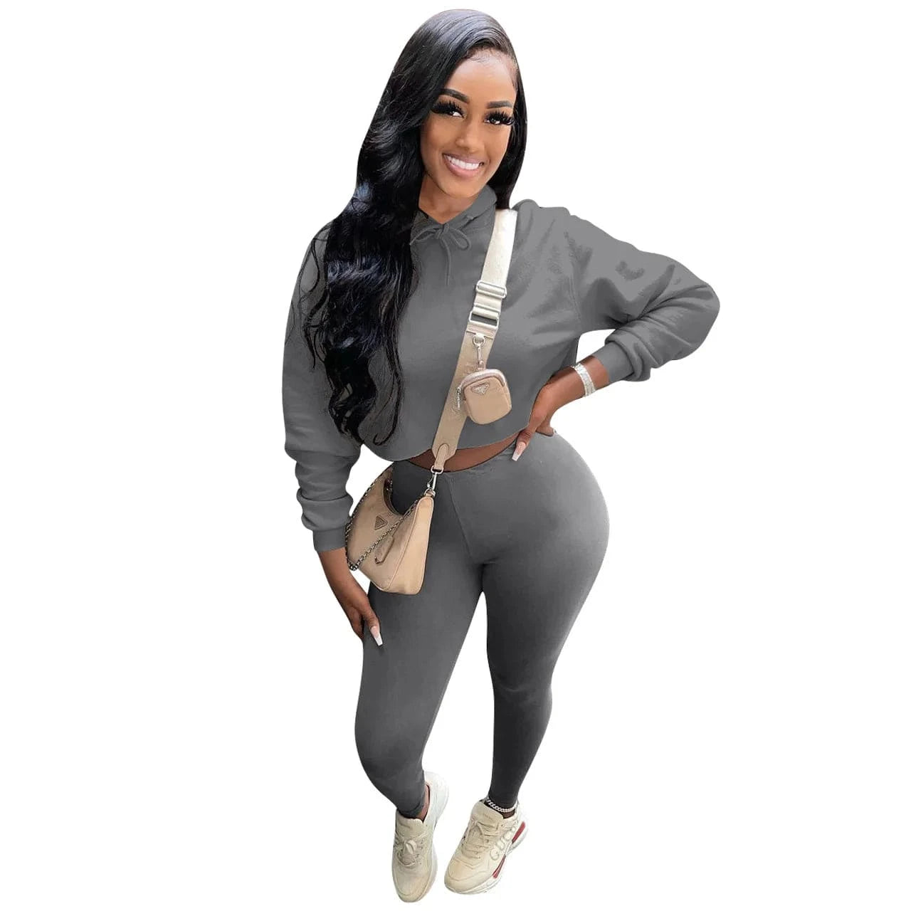 S / grey Joggers Pants Two Piece Pants 2 Piece Set Long Sleeve Tracksuit Set Active Two Piece Jogger Cropped Sweatshirt Hoodies Sets