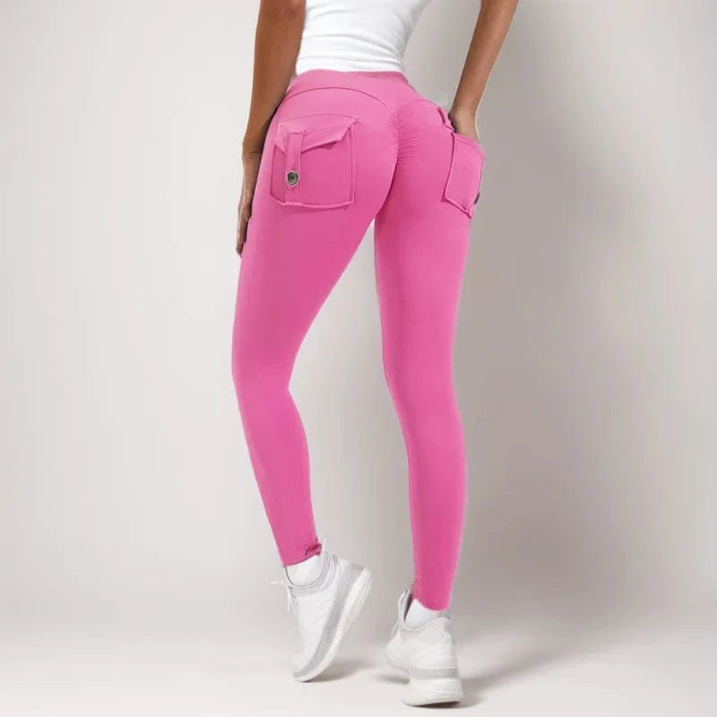 S / hot pink D1205MX15 Brand New Product Colorful Gym Tight Fitness High Waist Stretch Pocket Yoga Leggings Pants Sehe Fashion