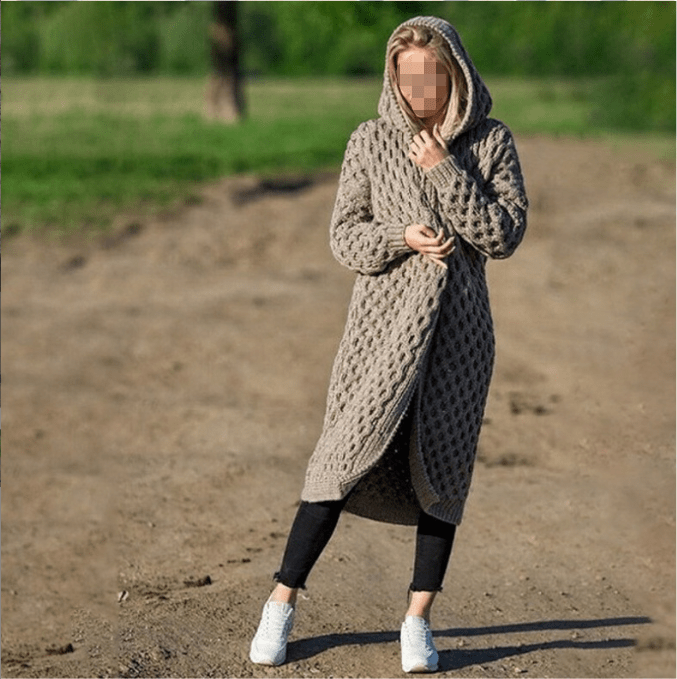 S / khaki S-5XL Autumn and Winter Warm New Solid Color Fashion Women's Long Knitted Sweater Hooded Cardigan Coat