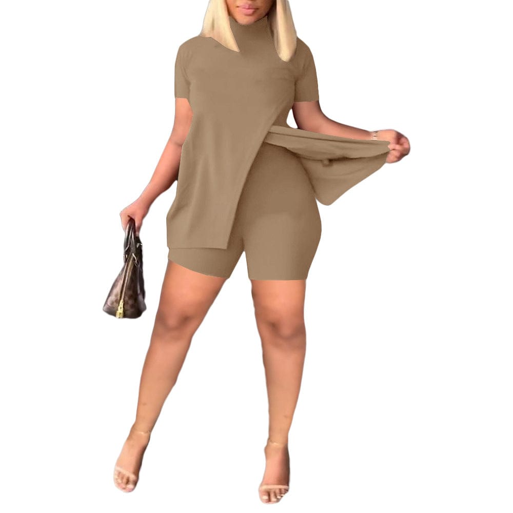 S / Khaki Spring 2023 Women Clothes Short 2 Pieces Set Casual Cotton Shorts Set Comfortable Summer Outfit Sets for Women