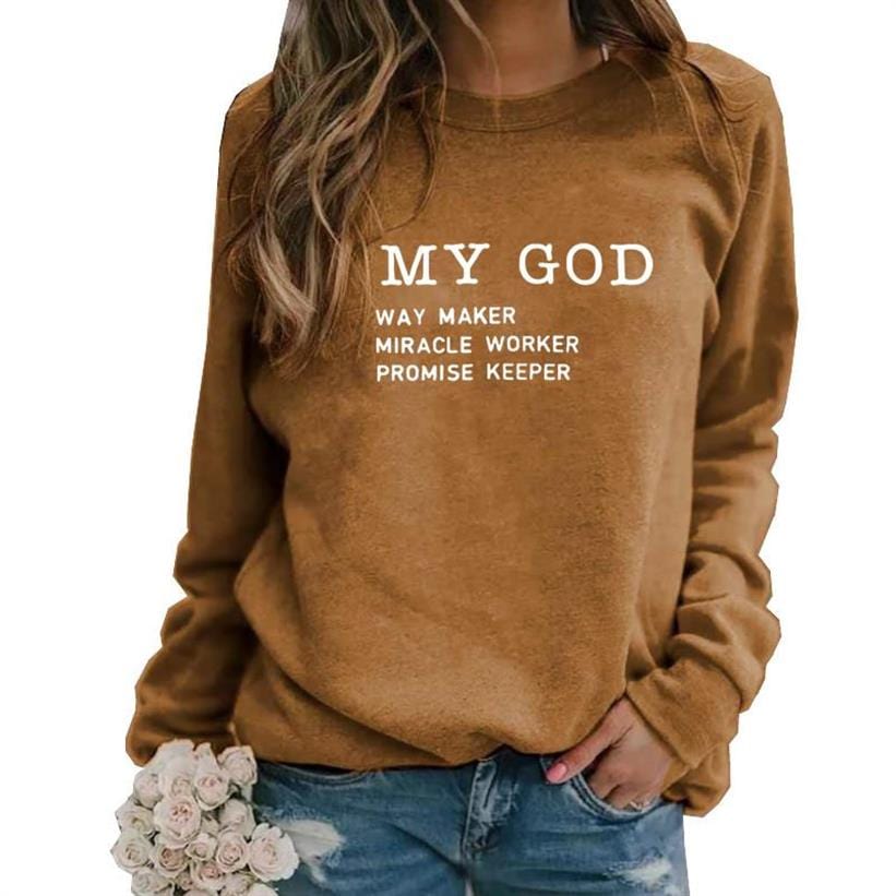 S / Khaki Way Maker Miracle Worker My God Christian Women Hoodies Sweatshirt Clothes Believe Graphic Oversized Harajuku Clothing Yellow