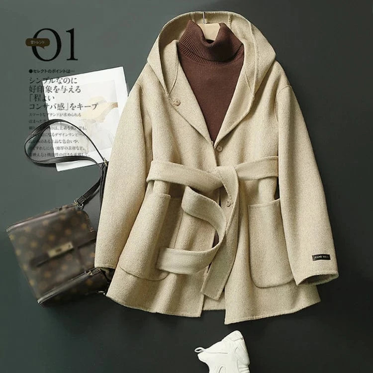 S / Khaki Wholesale Autumn Winter Regular Cashmere Coat Women Lambs Wool Coats with Hooded