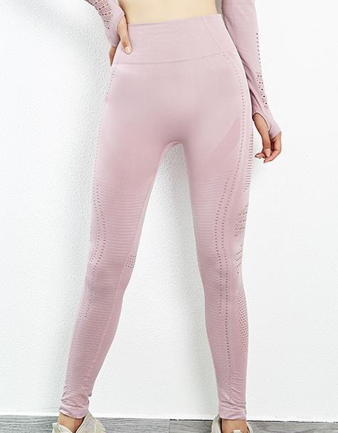 S / Leggings-pink AOLA Fitness Long Sleeve Leggings Yoga High Waist Stretch Tight Leggings Fitness Suit For Women