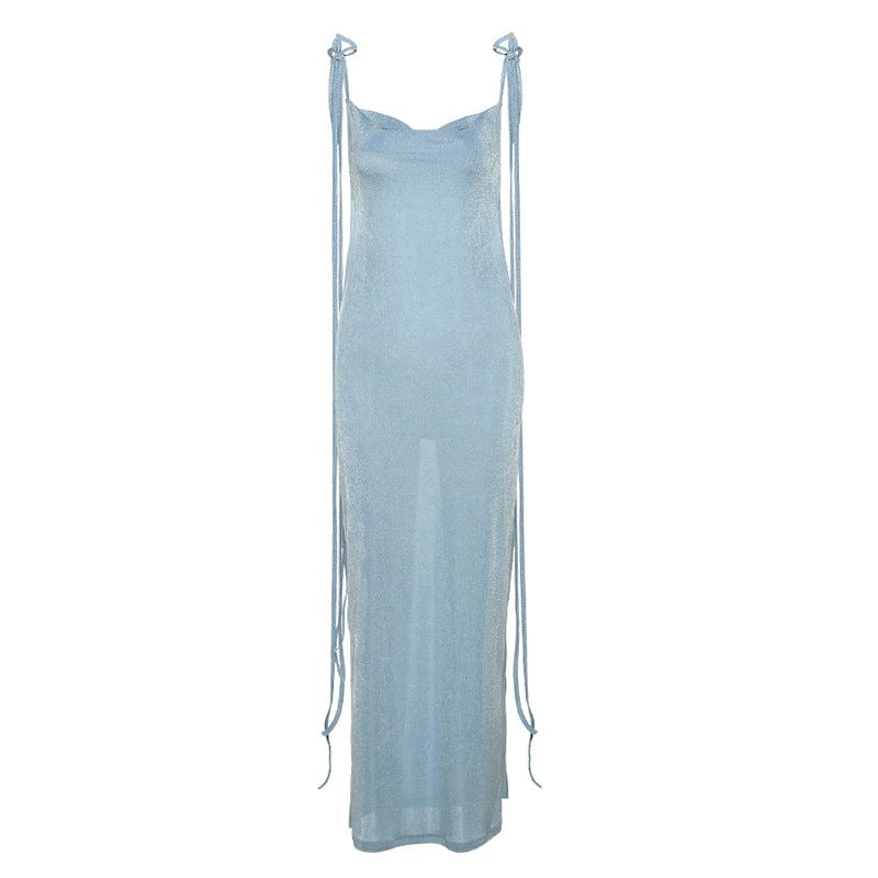 S / Light Blue 2022 Women Swing Collar Backless Maxi Dress Sexy Spaghetti Strap Slim Sleeveless Prom Dress Long Club Party Beach Dress Outfits