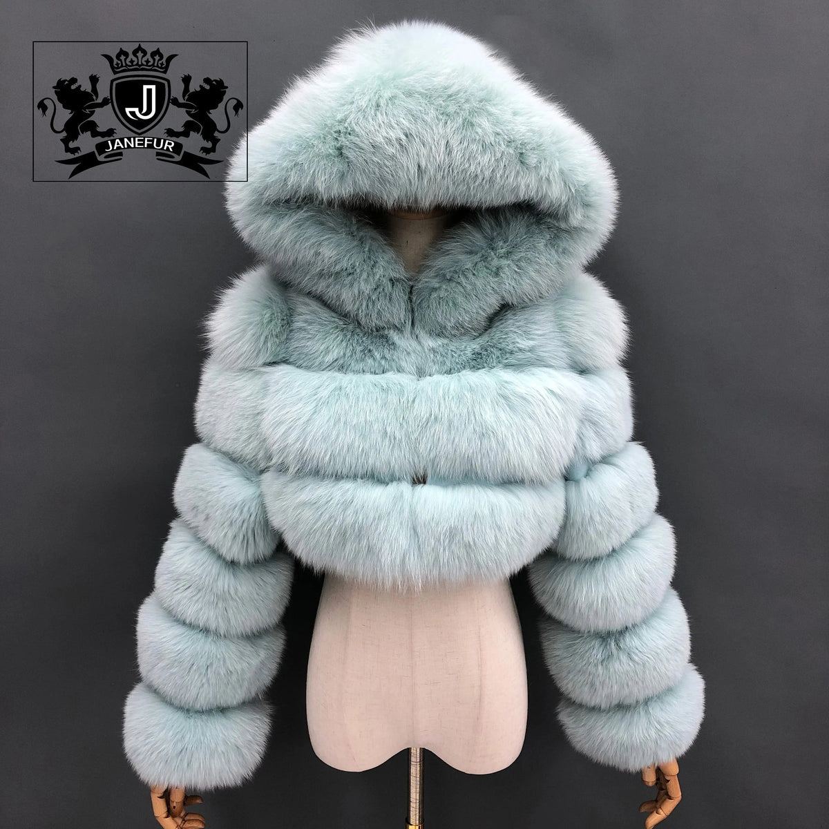 S / Light green fur coat Quick Shipping deep hood fox fur zipper women winter real fur coat wholesale
