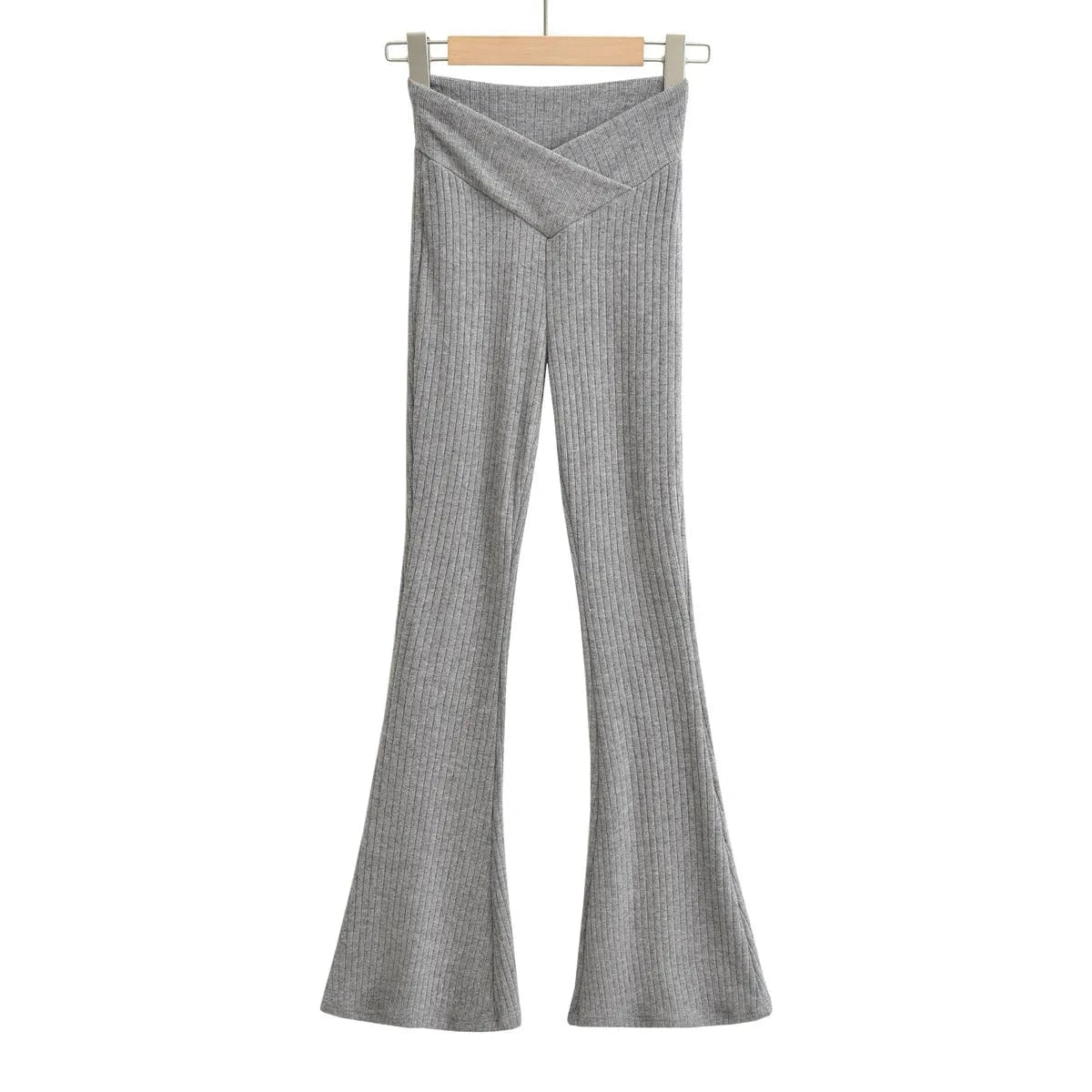 S / Light Grey Custom High Quality Women Trousers Office Slim Flared Pants V Waistband Female Trousers Women Joggers Pants