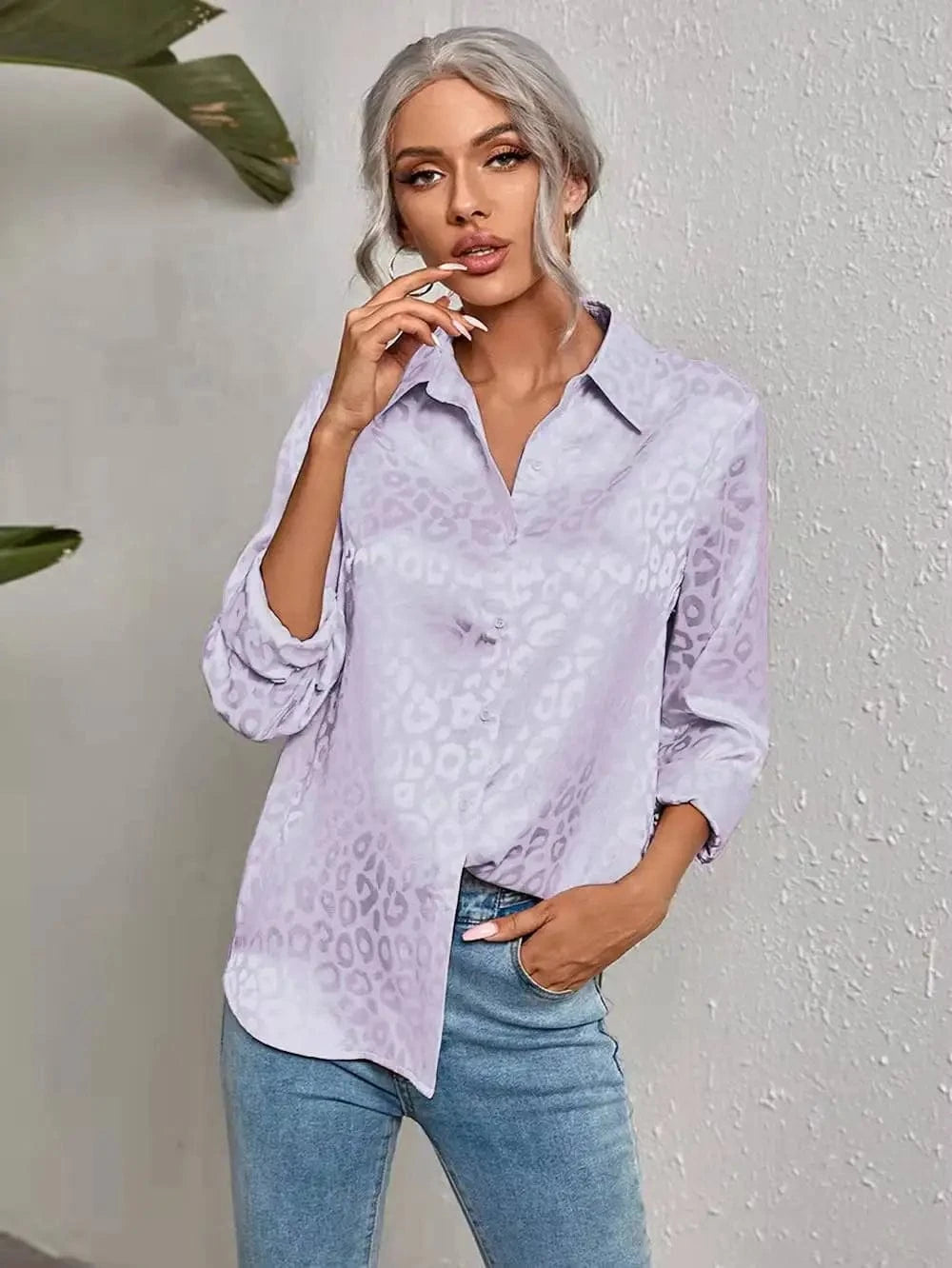 S / light purple Wholesale Girls Blouses&shirts Fashion Leopard Long Sleeve Tops New Women Blouse