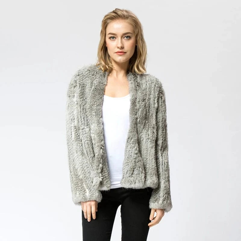 S / Natural grey Pudi CR002 The New fashion Knitted knit real rabbit fur coat overcoat jacket women
