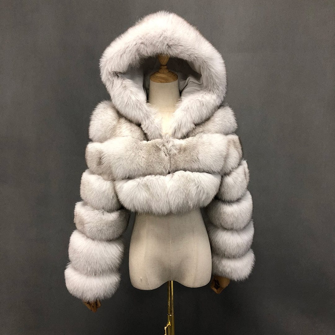 S / natural white Quick Shipping deep hood fox fur zipper women winter real fur coat wholesale