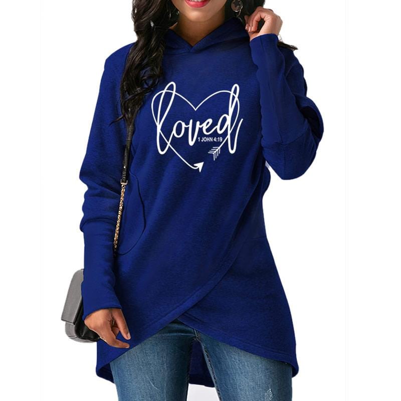 S / NAVY loved letter print Warm cross hot sale loose Women Hoodies sweatshirt irregular hem design long sleeve women sweatshirt
