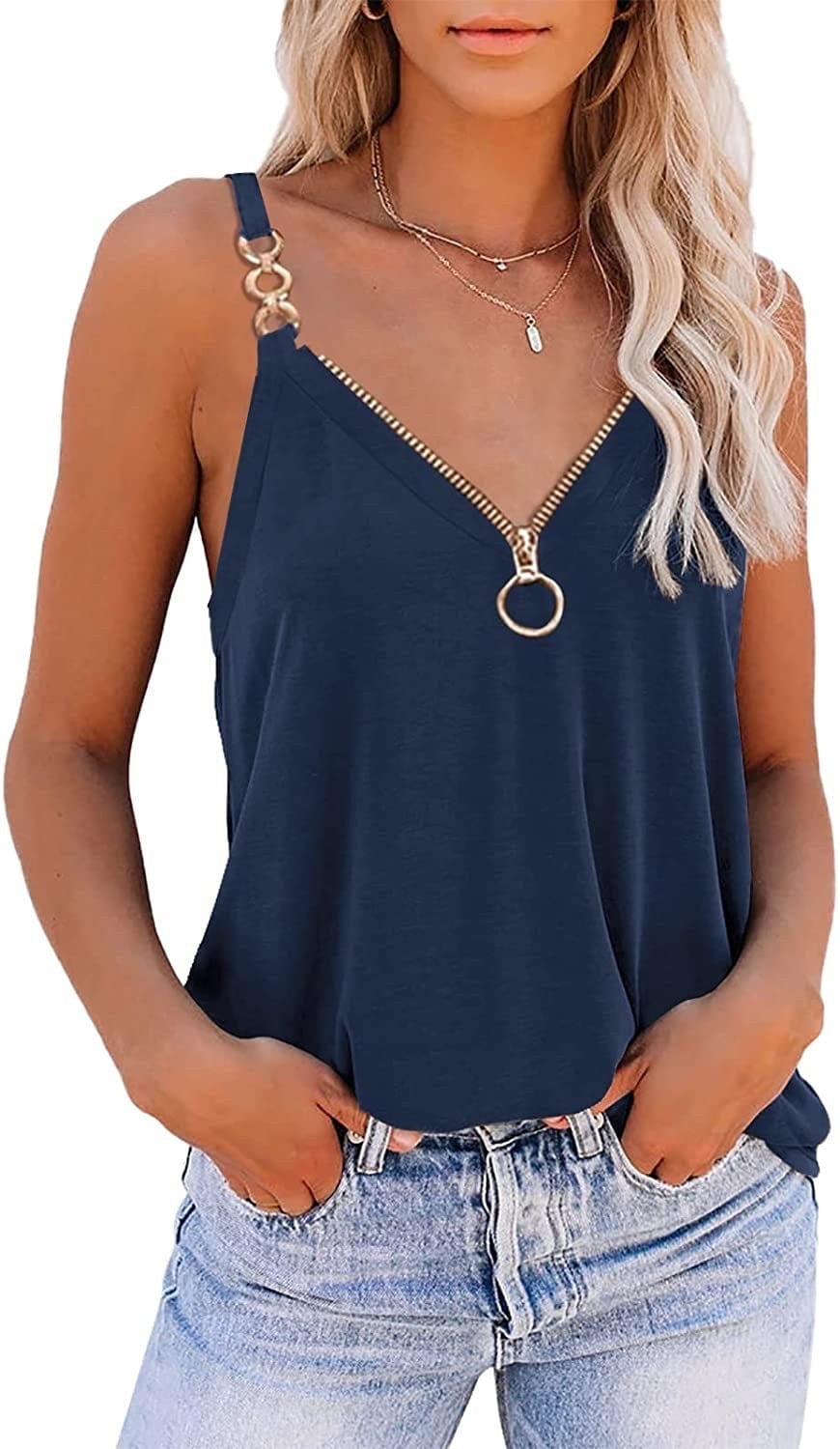 S / NAVY Summer Clothes 2023 Digital Print Large V-neck Suspender Vest Plus Size Summer Tops Ladies Tops