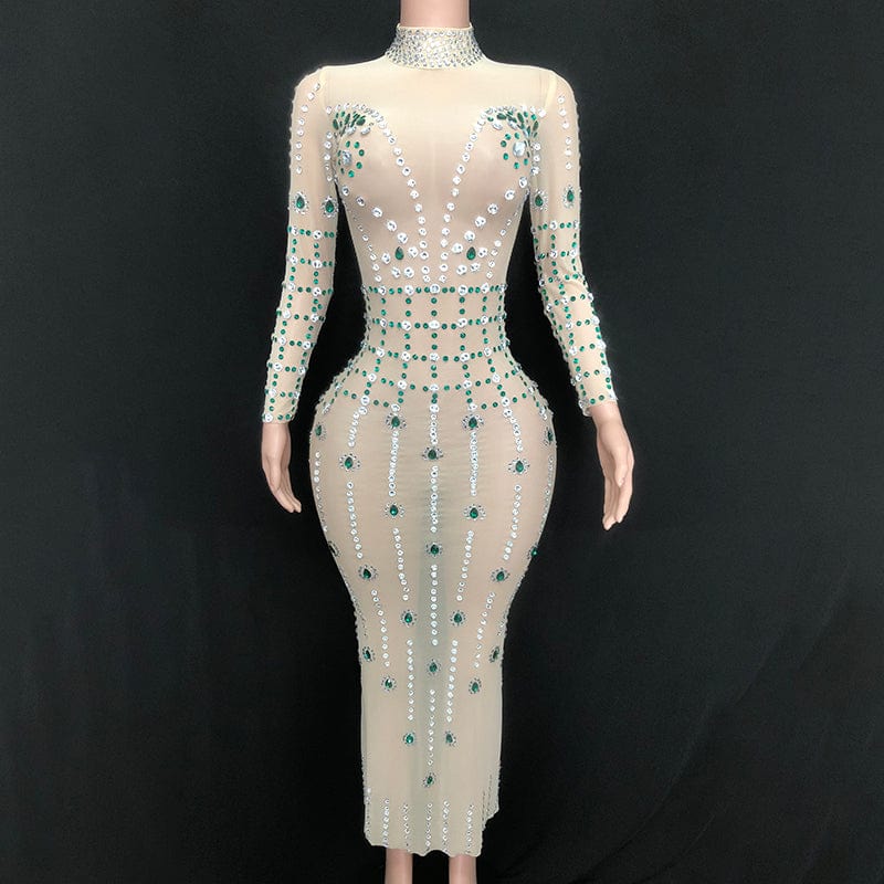 S / NUDE NOVANCE dropshipping products 2023 shiny green diamonds silver sequin dress robe de soiree chic for evening party prom ball room