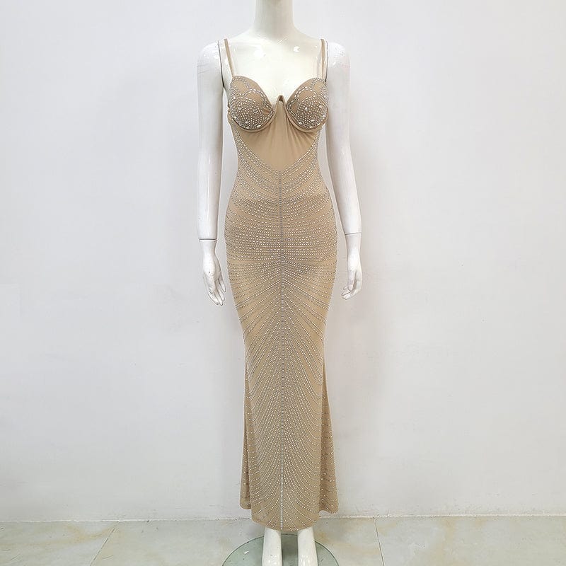 S / nude NOVANCE trendy items 2023 sexy see through black tassels shiny diamonds bridesmaid dresses ball gown evening dresses elegant